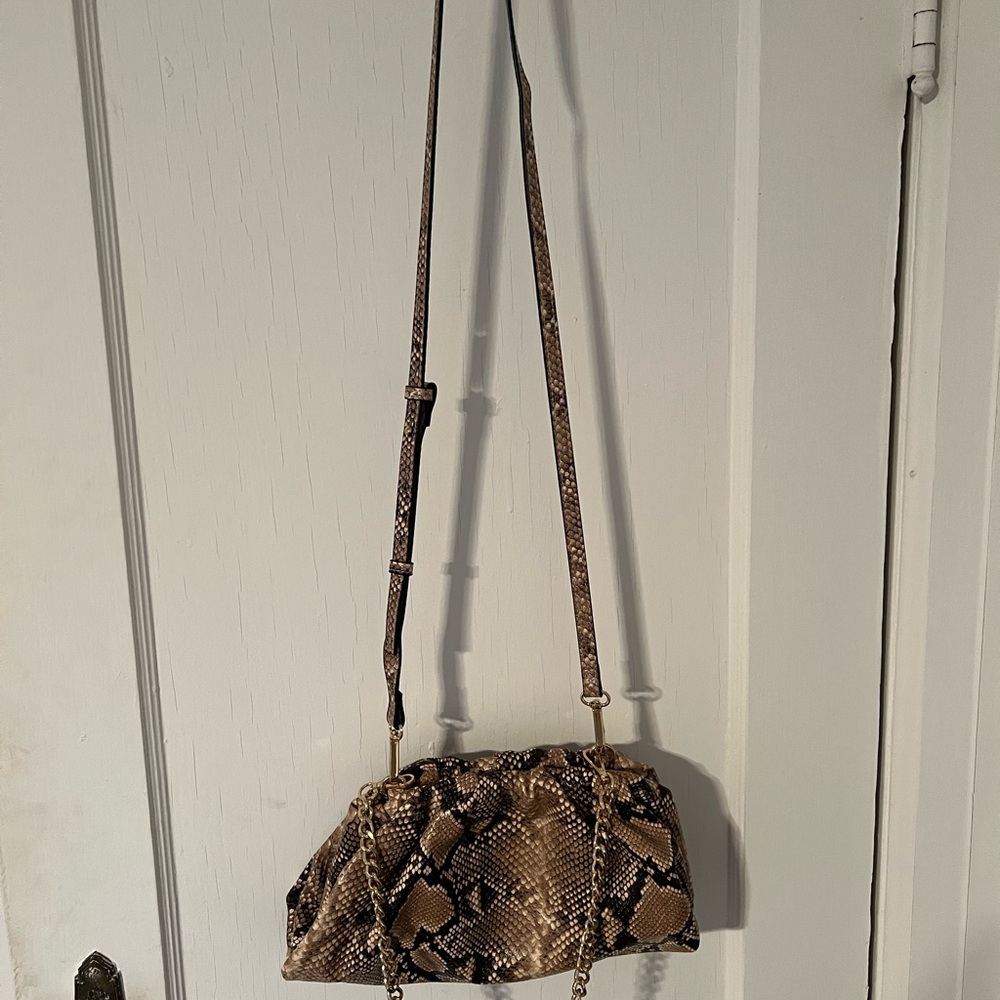 Faux snake print cross body or gold chain handle bag with magnetic clasp